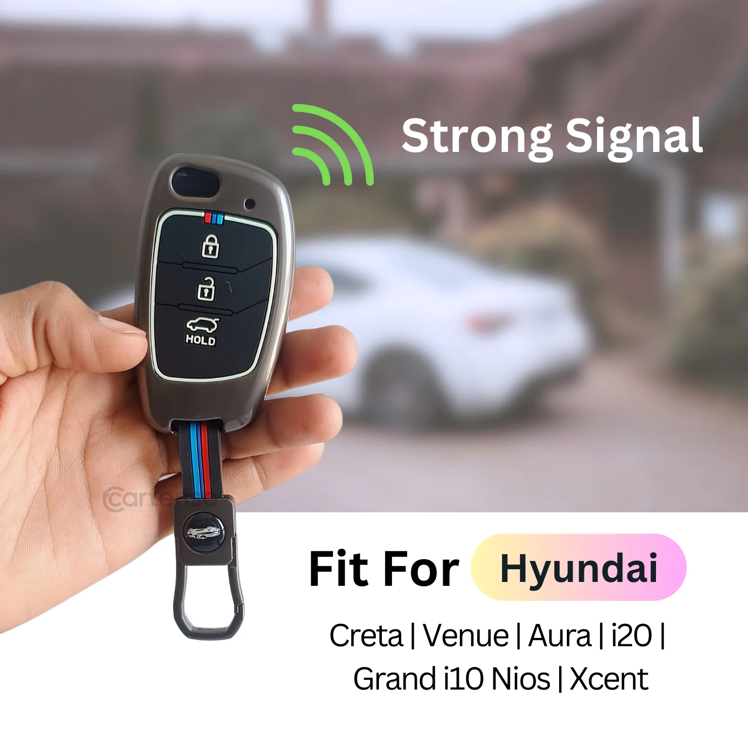 Metal Silicon Car Key Cover Compatible With Creta, Venue, Aura, i20,Grand i10 Nios, Xcent | 3 Button Flip Key - Image 4