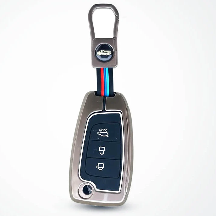 Metal Silicon Car Key Cover Compatible with Kona, Verna, Tucson, Venue, Aura | 3 Button Flip Key - Image 2