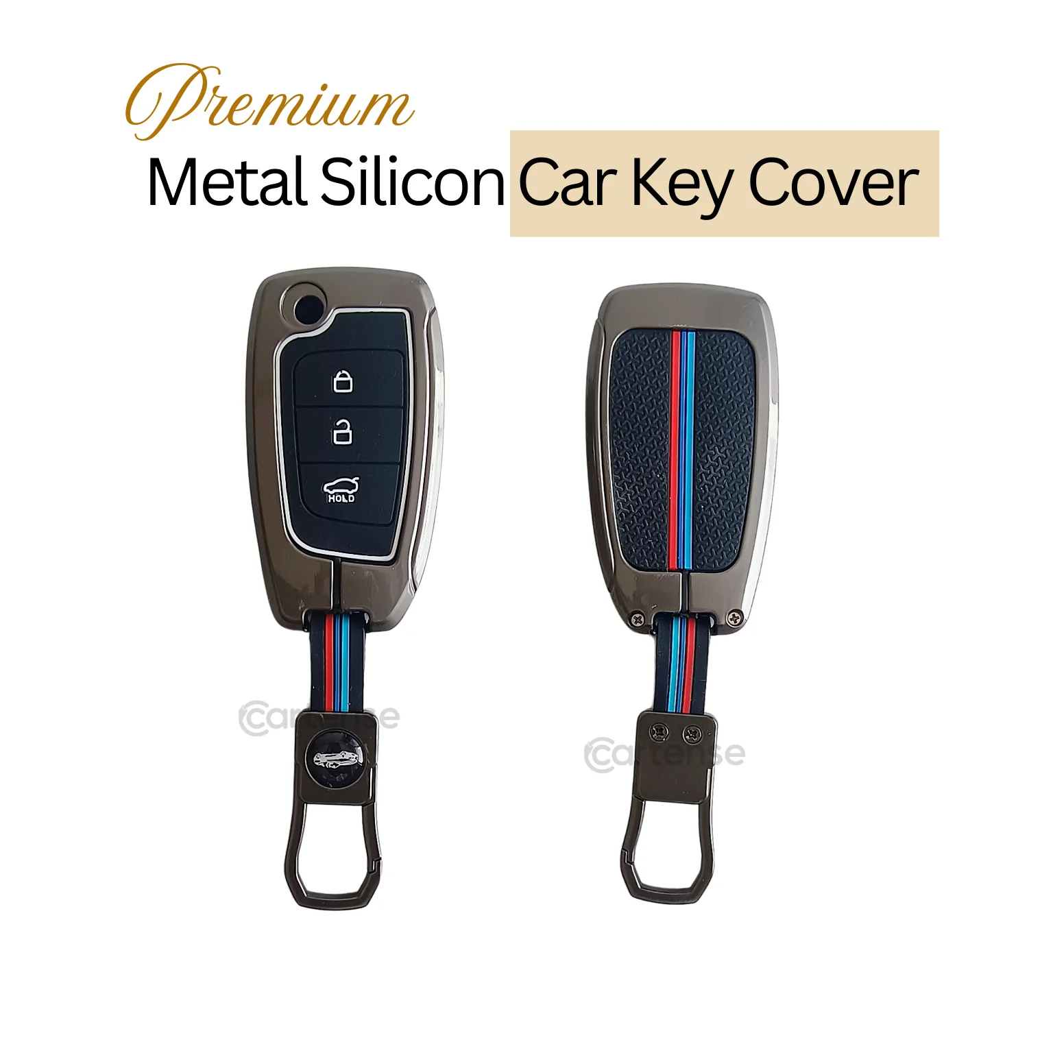 Metal Silicon Car Key Cover Compatible with Kona, Verna, Tucson, Venue, Aura | 3 Button Flip Key - Image 3