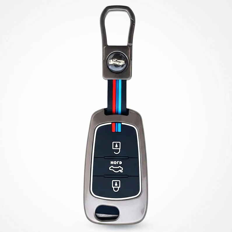 Metal Silicon Car Key Cover Compatible with Verna Fluidic, Old i10,Old i20 | 3 Button Flip Key - Image 2