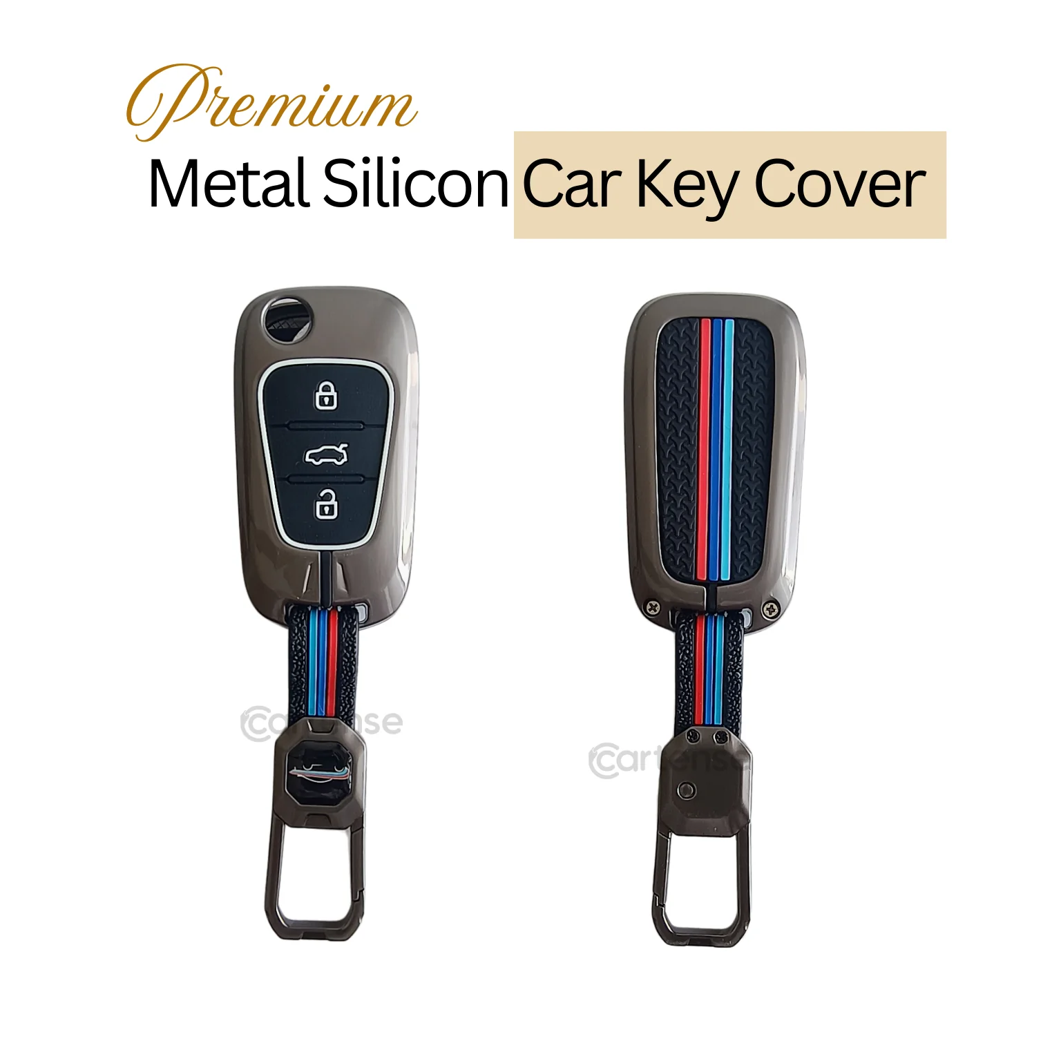 Metal Silicon Car Key Cover Compatible with Verna Fluidic, Old i10,Old i20 | 3 Button Flip Key - Image 3