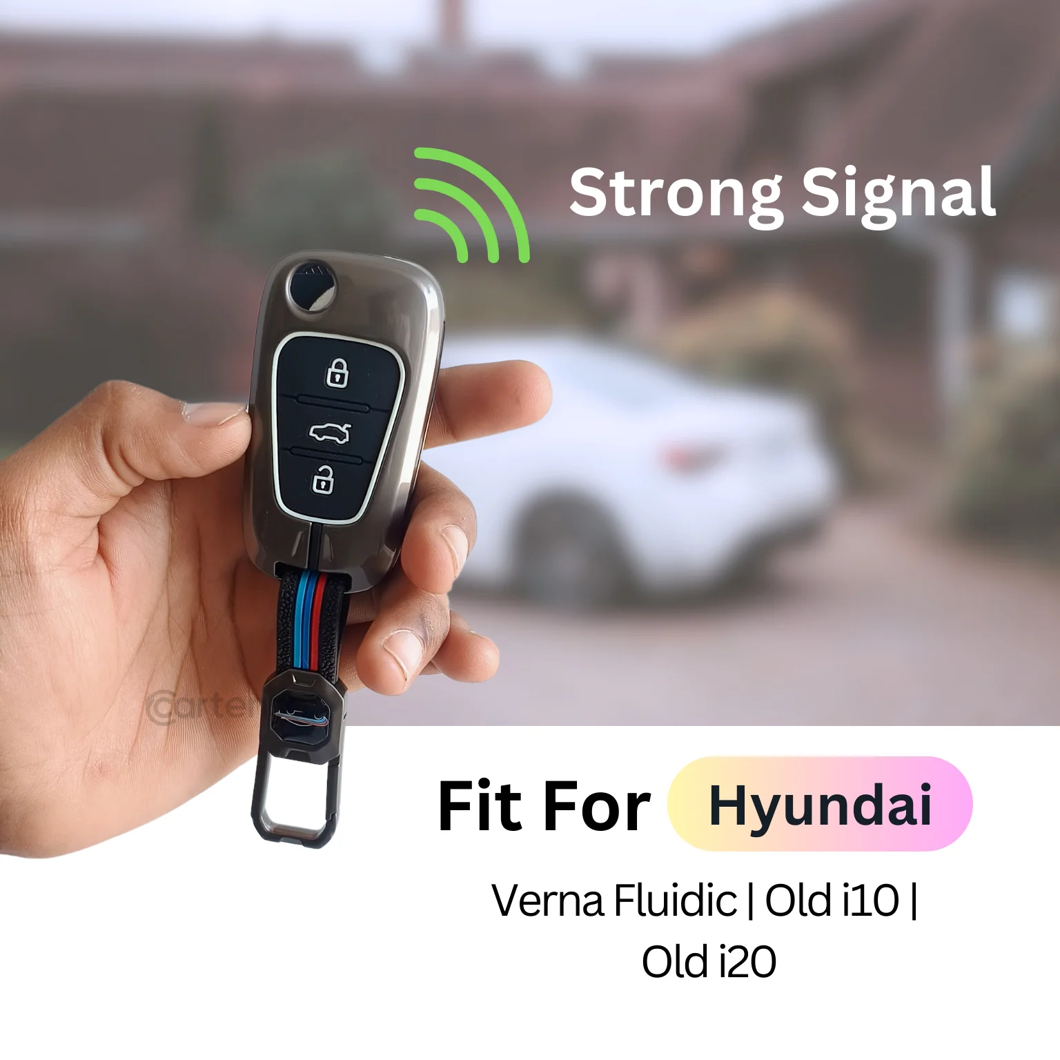 Metal Silicon Car Key Cover Compatible with Verna Fluidic, Old i10,Old i20 | 3 Button Flip Key - Image 4