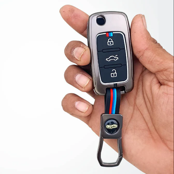 Metal Silicon Key Cover for Skoda/Volkswagen Polo, Vento, Ameo, Passat, Rapid, Laura, Superb, Octavia | 3 Button Flip Key