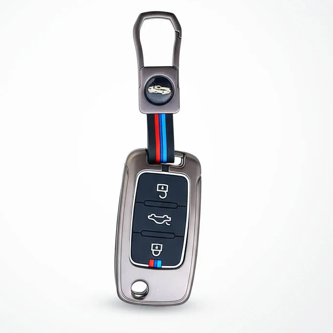 Metal Silicon Key Cover for Skoda/Volkswagen Polo, Vento, Ameo, Passat, Rapid, Laura, Superb, Octavia | 3 Button Flip Key - Image 2