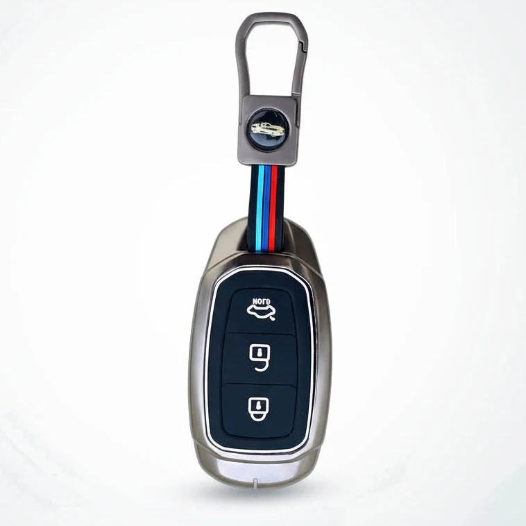 Metal Silicon Car Key Cover Compatible With Verna, i20 Asta | 3 Button Smart Key - Image 2