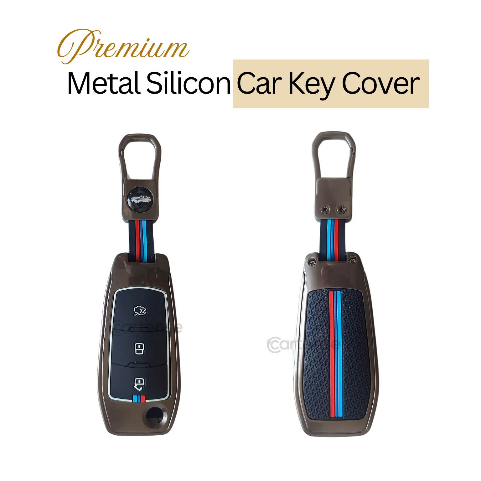 Metal Silicon Car Key Cover Compatible with Figo, Aspire, Endeavour | 3 Button Flip Key - Image 3
