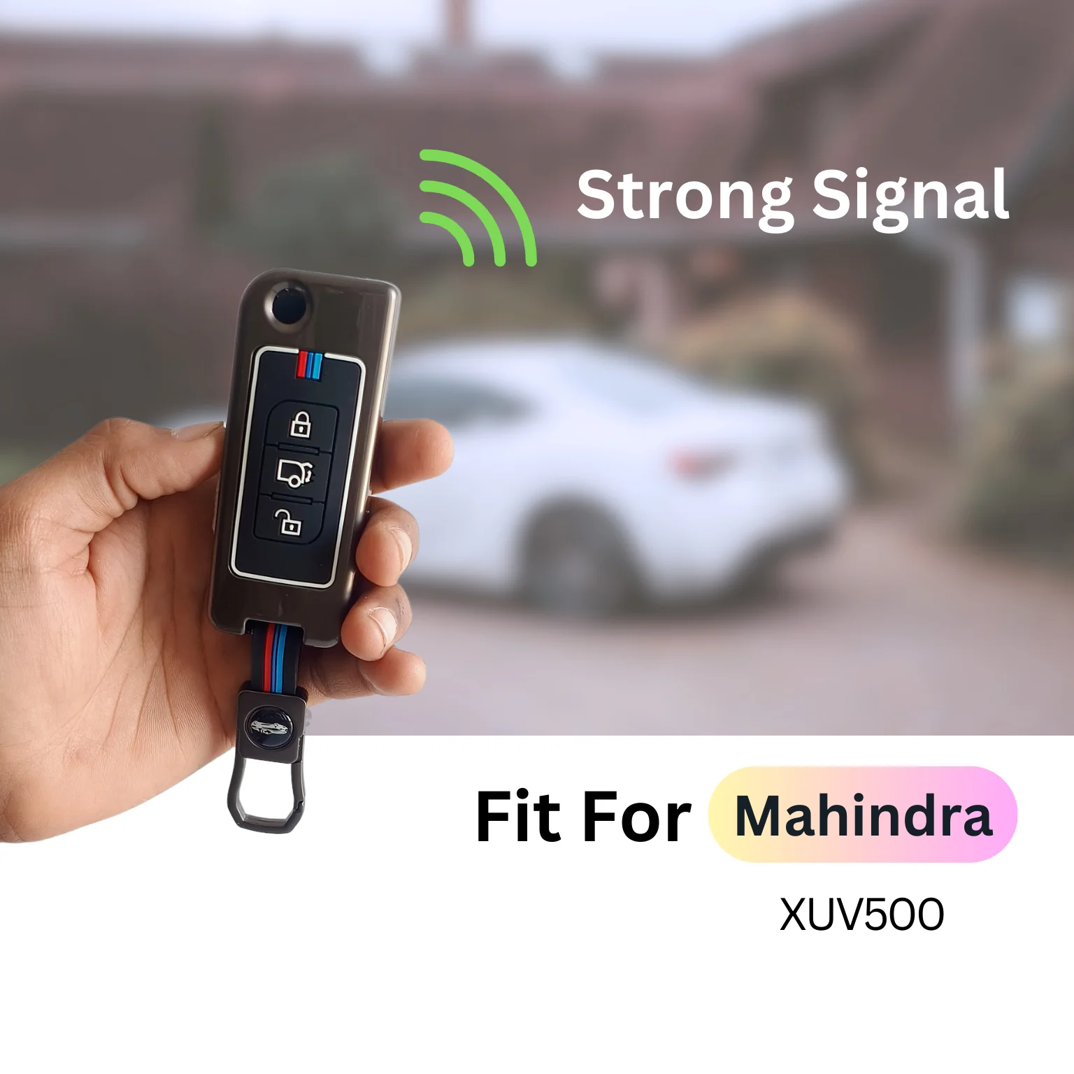 Metal Silicon Car Key Cover Compatible With Mahindra XUV 500 | 3 Button Flip Key - Image 2