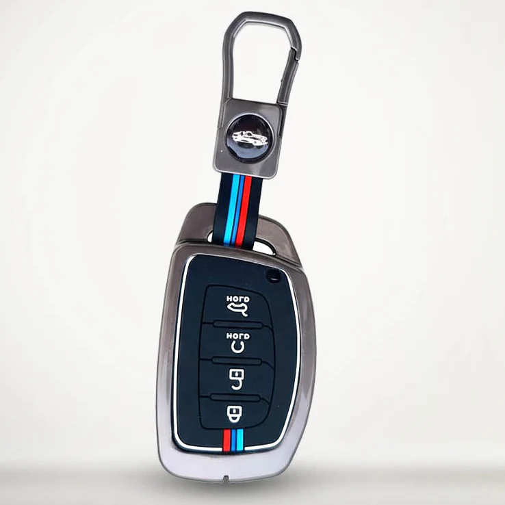 Metal Silicon Car Key Cover Compatible With Hyundai Alcazar, Creta, Tucson | 4 Button Smart Key - Image 2