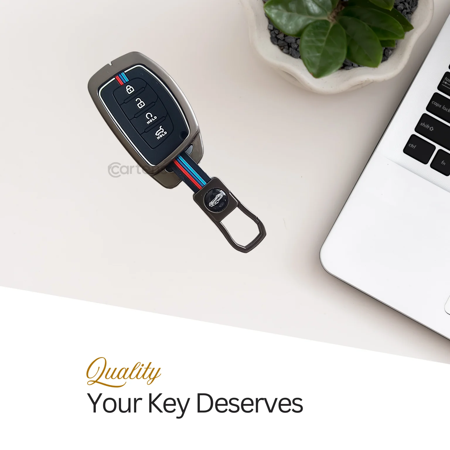 Metal Silicon Car Key Cover Compatible With Hyundai Alcazar, Creta, Tucson | 4 Button Smart Key - Image 3
