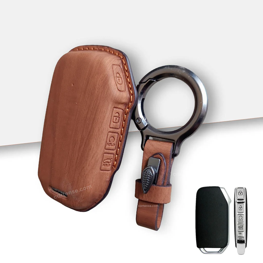 Leather Car Key Cover Compatible With Kia Seltos, Sonet 2023 | Push Start 4 Button Side Key - Image 2