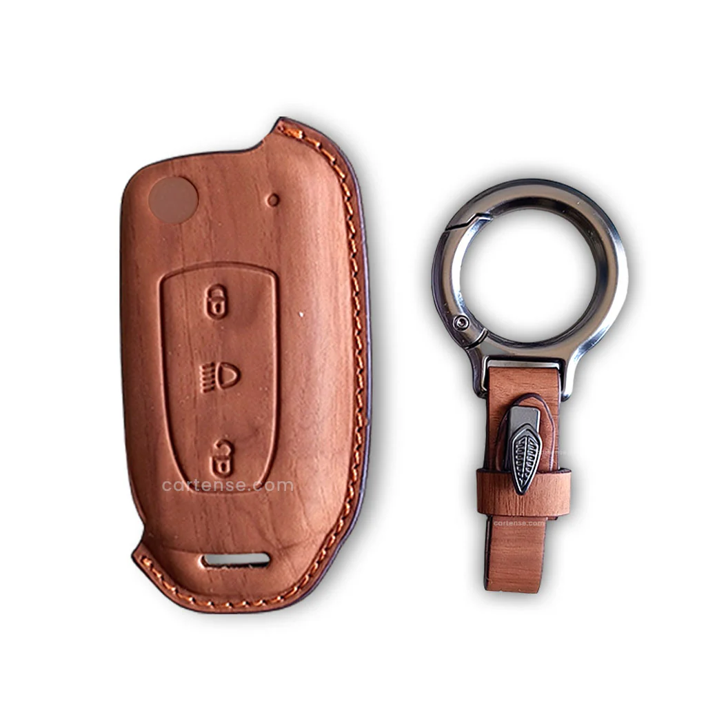 Leather Car Key Cover For TATA Arai, Safari, Tiago, Zest, Bolt, Tigor, Hexa, Nexon, Harrier, Altroz, Punch | 3 Button Flip Key - Image 2
