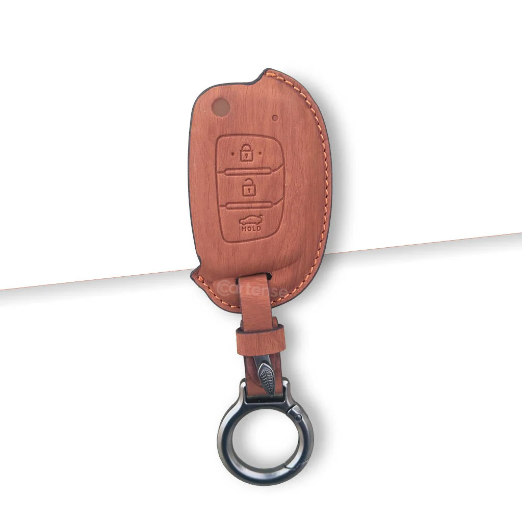 Leather Key Cover Compatible With Creta, Venue, Aura, i20,Grand i10 Nios, Xcent | 3 Button Flip Key - Image 2