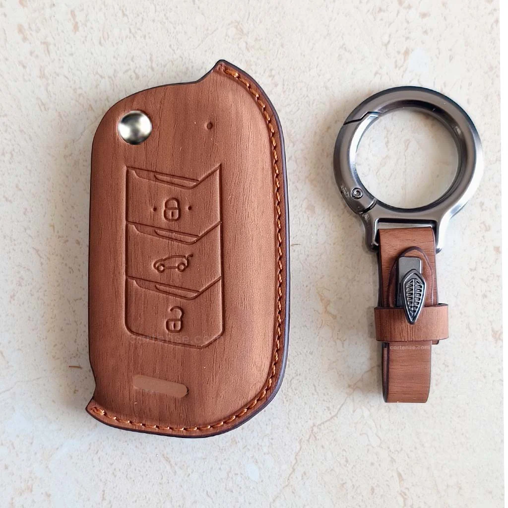Leather Key Cover For Mahindra Scorpio, XUV 300, Marazzo, XUV 700, 3XO, XUV 400 EV, Bolero, Thar, TUV 3 & Thar Roxx | 3 Button Flip Key - Image 2