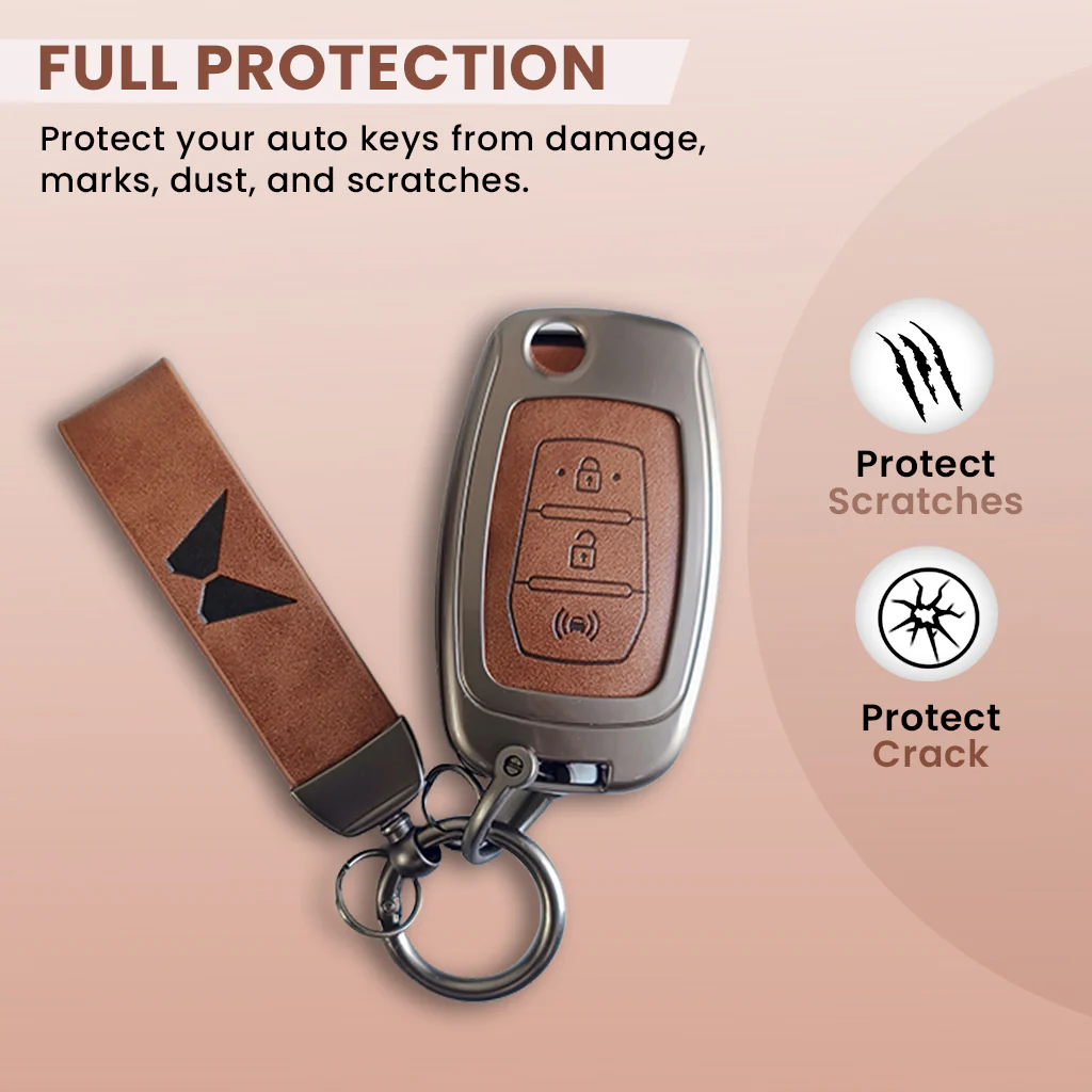 Mahindra Alturas G4, XUV 300 Key Cover | Metal Leather | 3 Button Flip Key - Image 2