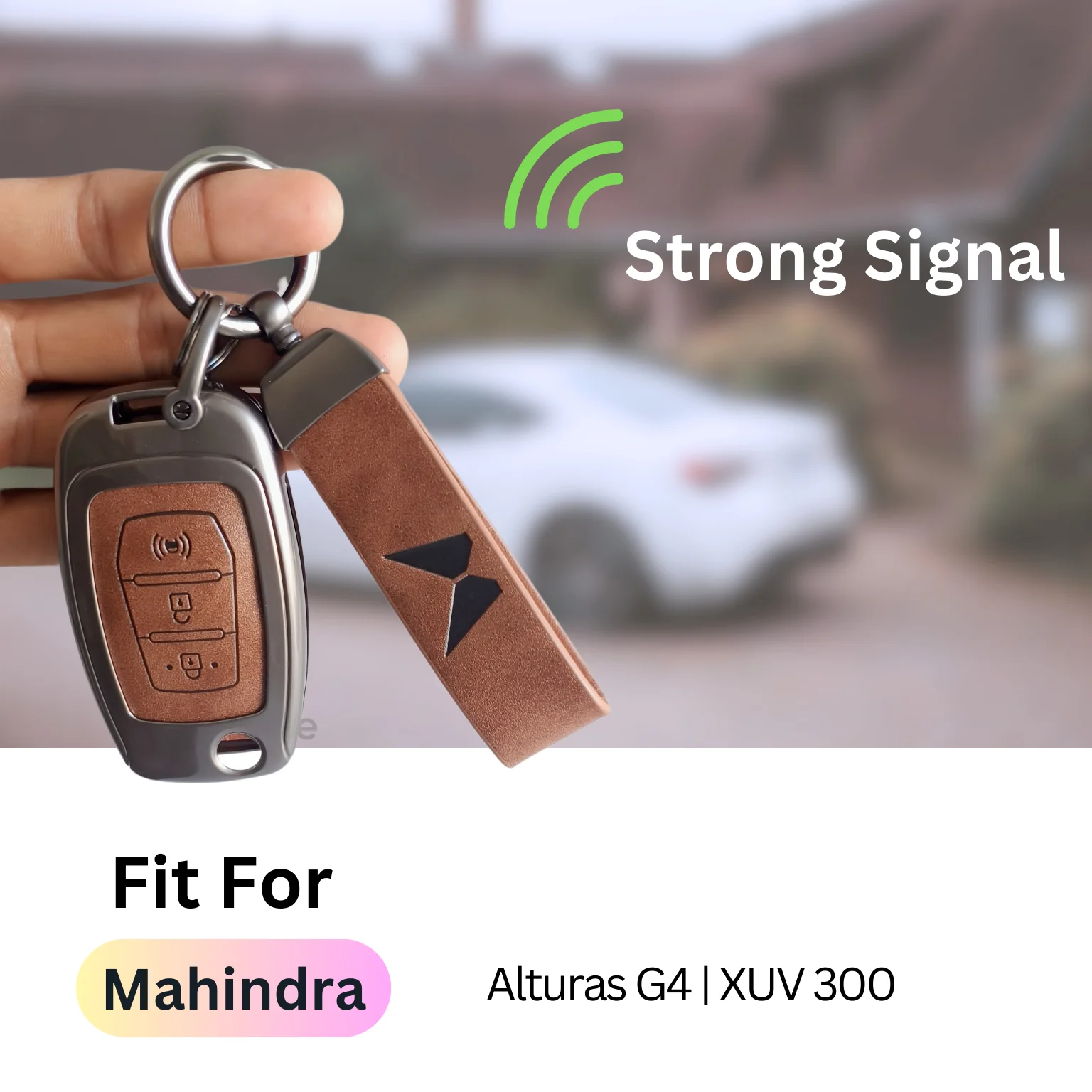 Mahindra Alturas G4, XUV 300 Key Cover | Metal Leather | 3 Button Flip Key - Image 5