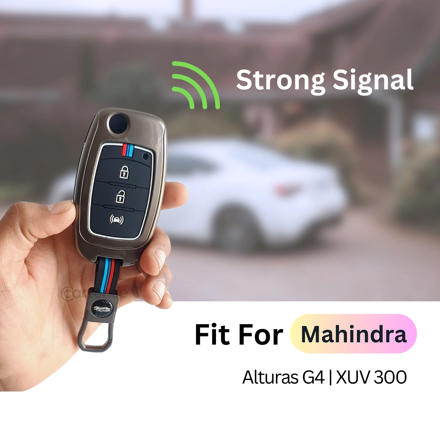 Mahindra Alturas G4, XUV 300 Key Cover | Metal Silicon | 3 Button Flip Key - Image 2