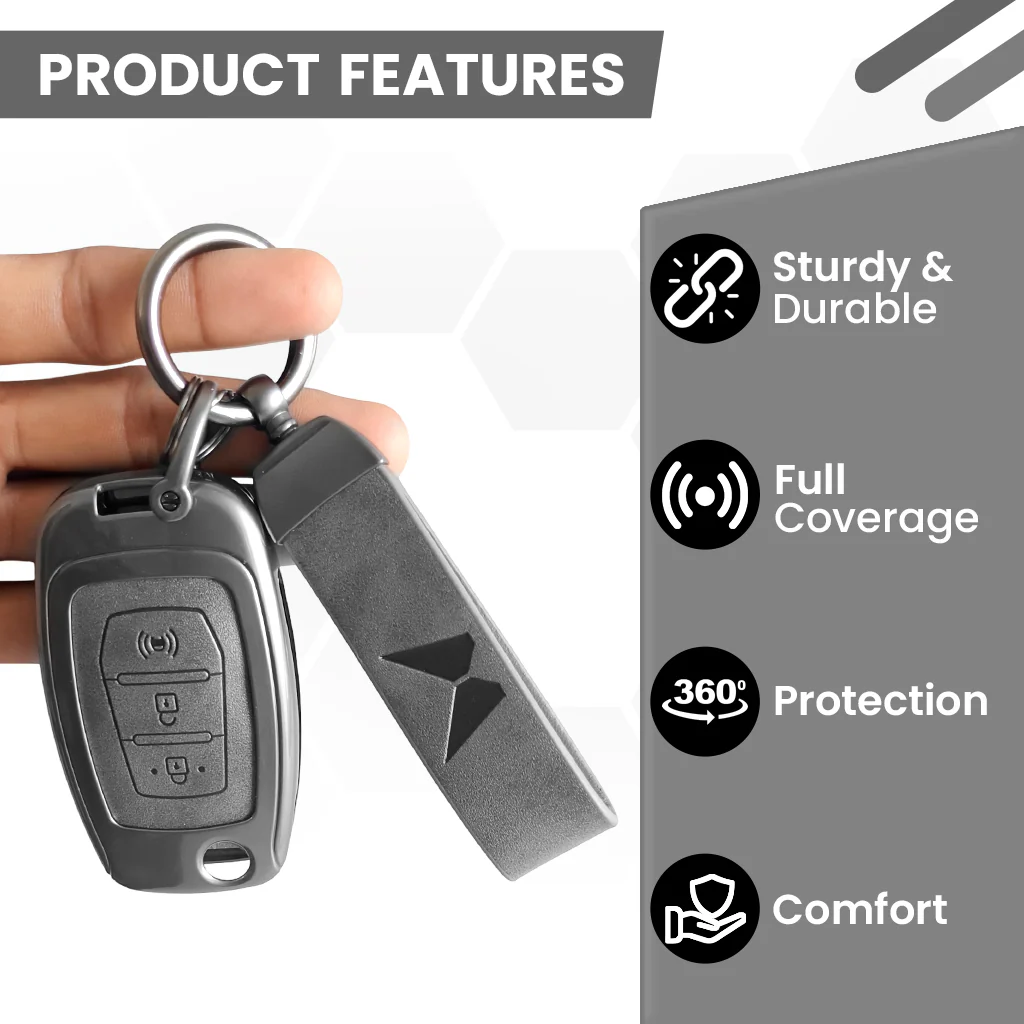 Mahindra Alturas G4, XUV 300 Key Cover | Metal Leather | 3 Button Flip Key - Image 3