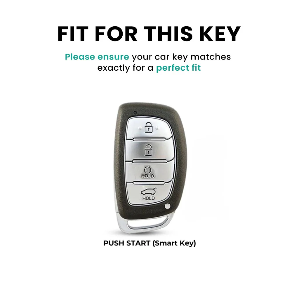Metal Leather Car Key Cover Compatible With Creta, Venue, i20 Tucson, Elantra, Alcazar, Creta, Tucson | 4 Button Smart Key - Image 2