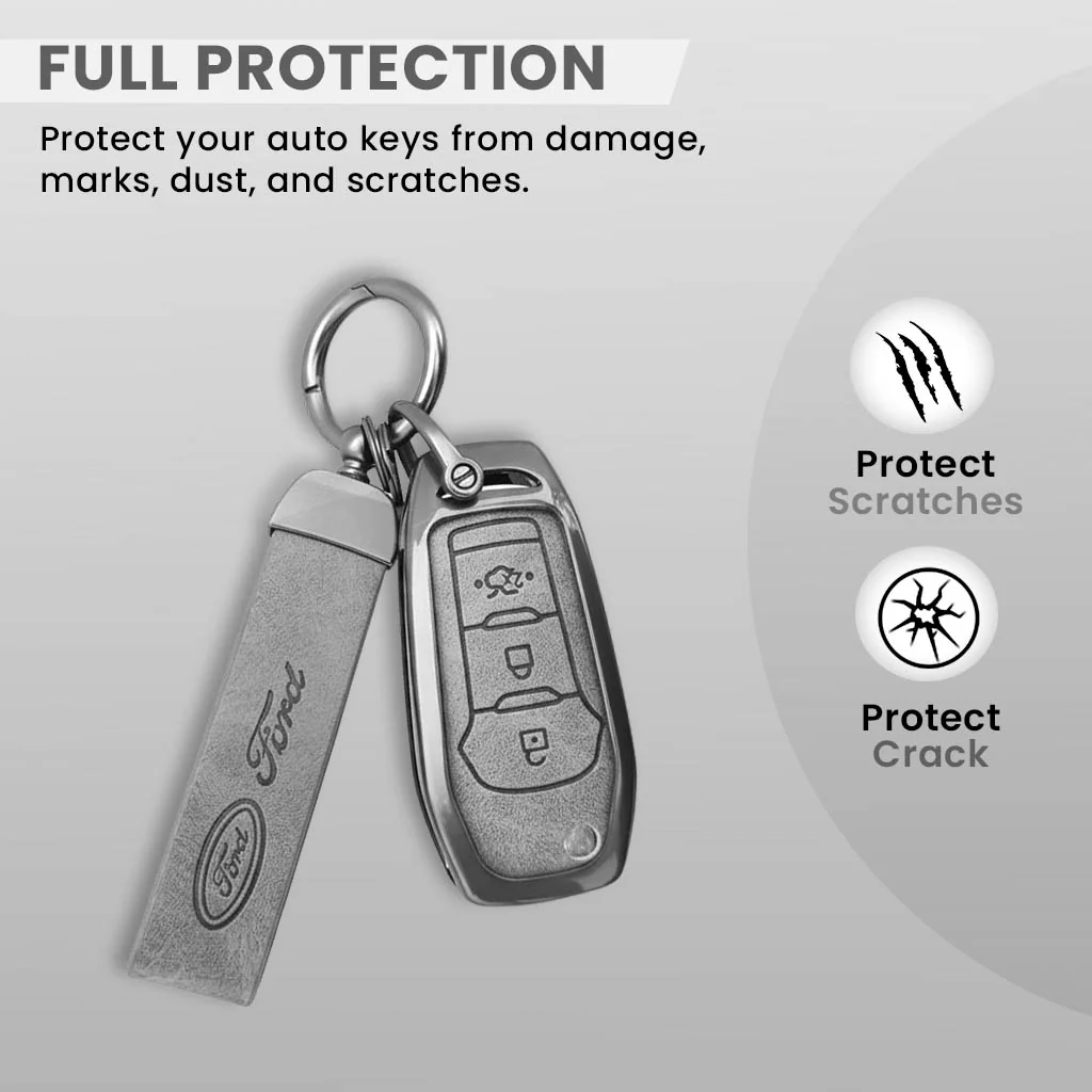 Metal Leather Car Key Cover Compatible with Figo, Aspire, Endeavour | 3 Button Flip Key - Image 3