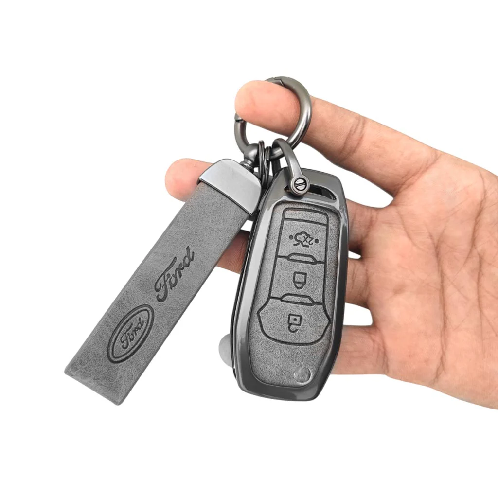 Metal Leather Car Key Cover Compatible with Figo, Aspire, Endeavour | 3 Button Flip Key - Image 5