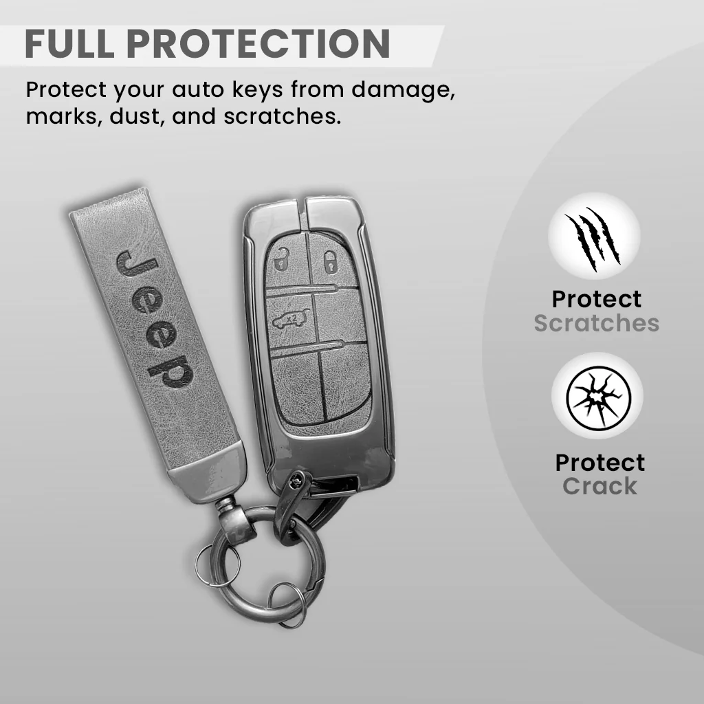 Metal Leather Car Key Cover Compatible With Jeep Compass | 3 Button Smart Key - Image 2