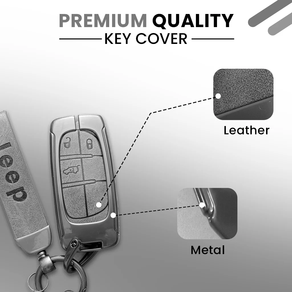 Metal Leather Car Key Cover Compatible With Jeep Compass | 3 Button Smart Key - Image 3