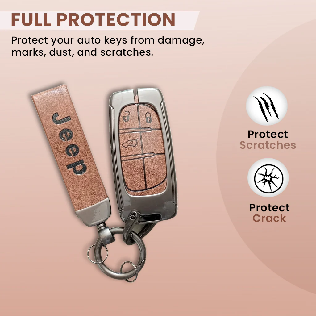 Metal Leather Car Key Cover Compatible With Jeep Compass | 3 Button Smart Key - Image 2
