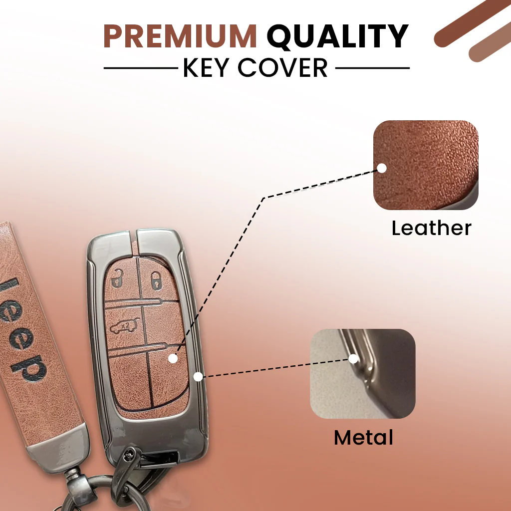 Metal Leather Car Key Cover Compatible With Jeep Compass | 3 Button Smart Key - Image 3