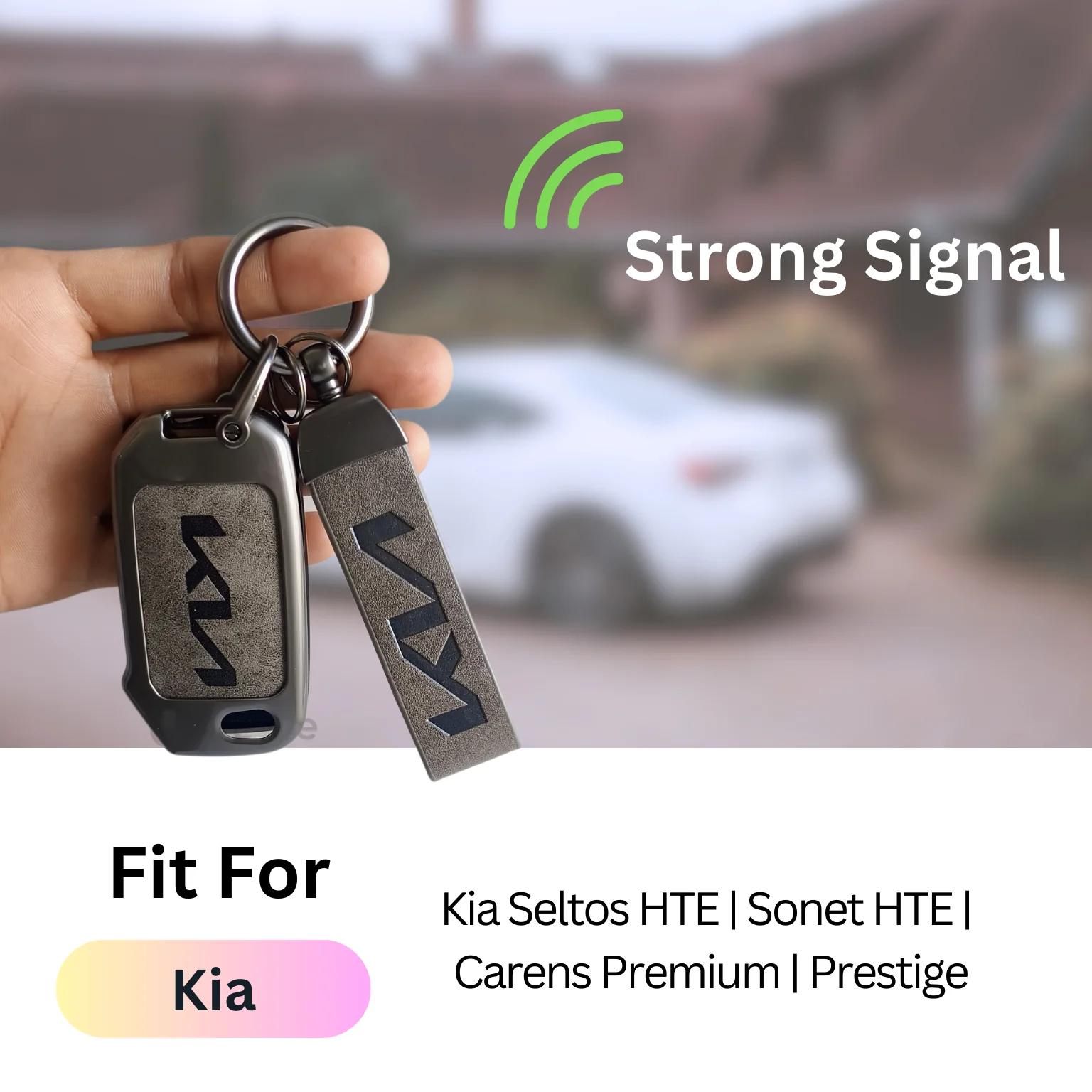 Metal Leather Car Key Cover Compatible With Kia Kia Seltos HTE,  Sonet HTE,  Carens Premium, Prestige | 3 Button Flip Key - Image 2