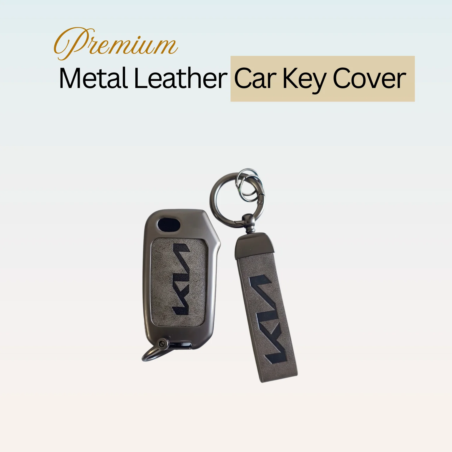 Metal Leather Car Key Cover Compatible With Kia Kia Seltos HTE,  Sonet HTE,  Carens Premium, Prestige | 3 Button Flip Key - Image 3