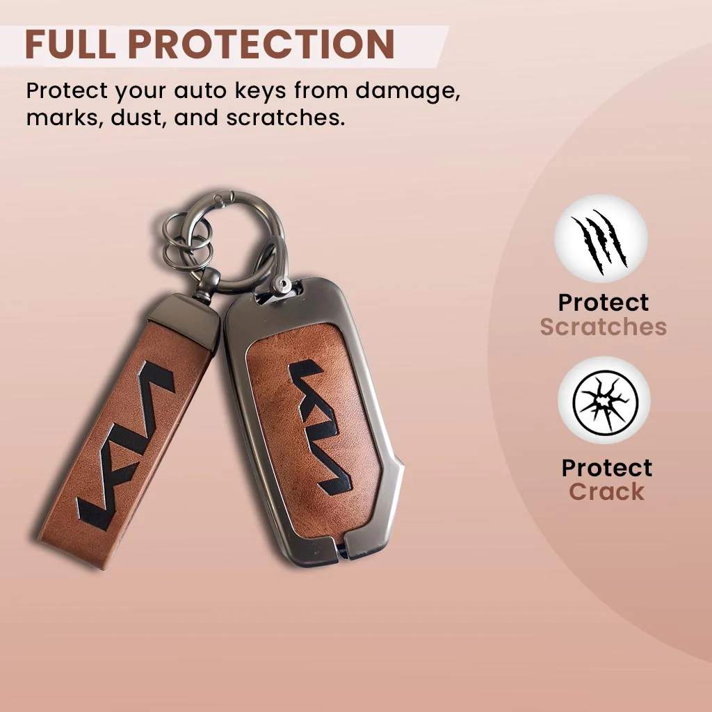Metal Leather Car Key Cover Compatible With Kia Seltos, Sonet 2023 | Push Start 4 Button Side Key - Image 2