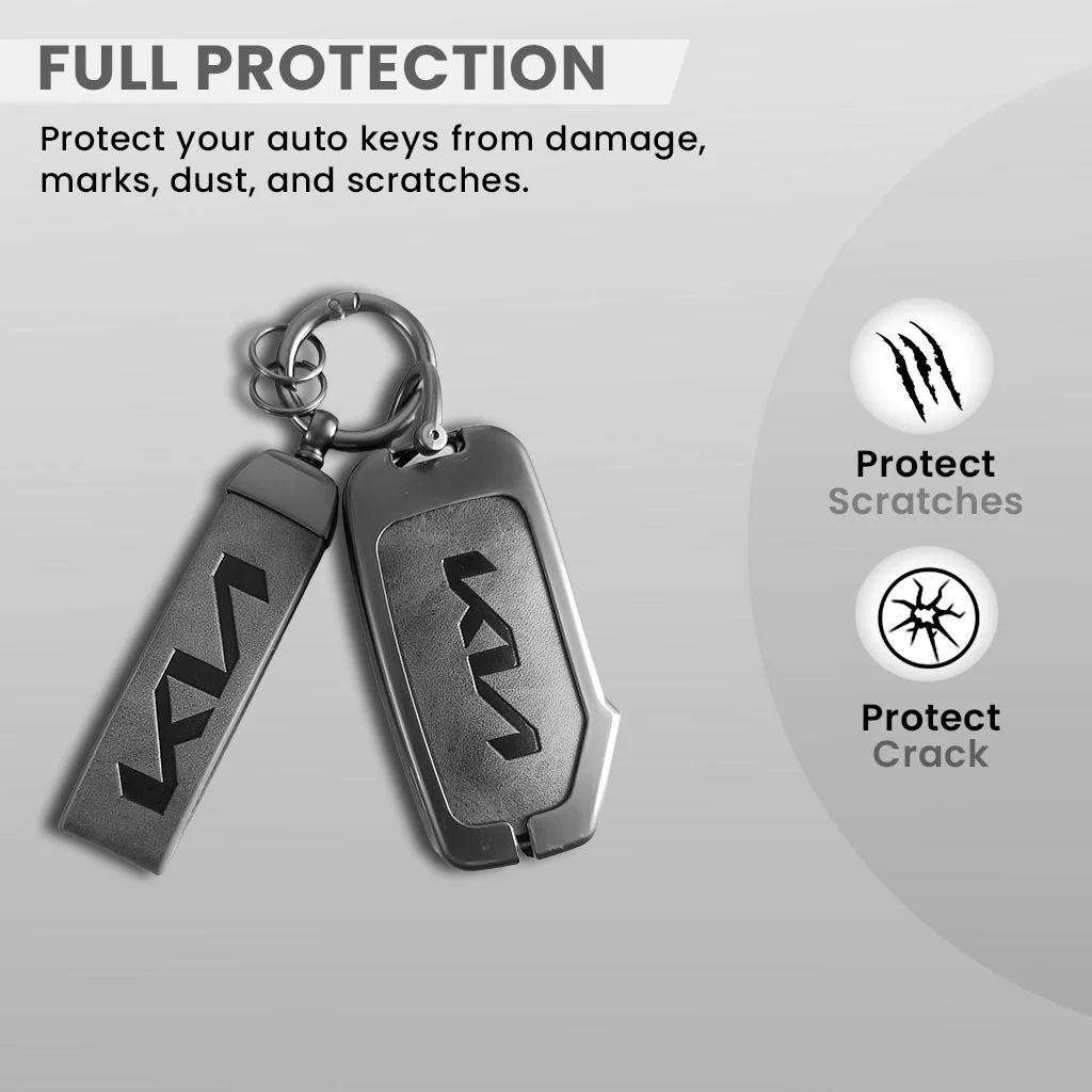 Metal Leather Car Key Cover Compatible With Kia Seltos, Sonet 2023 | Push Start 4 Button Side Key - Image 2