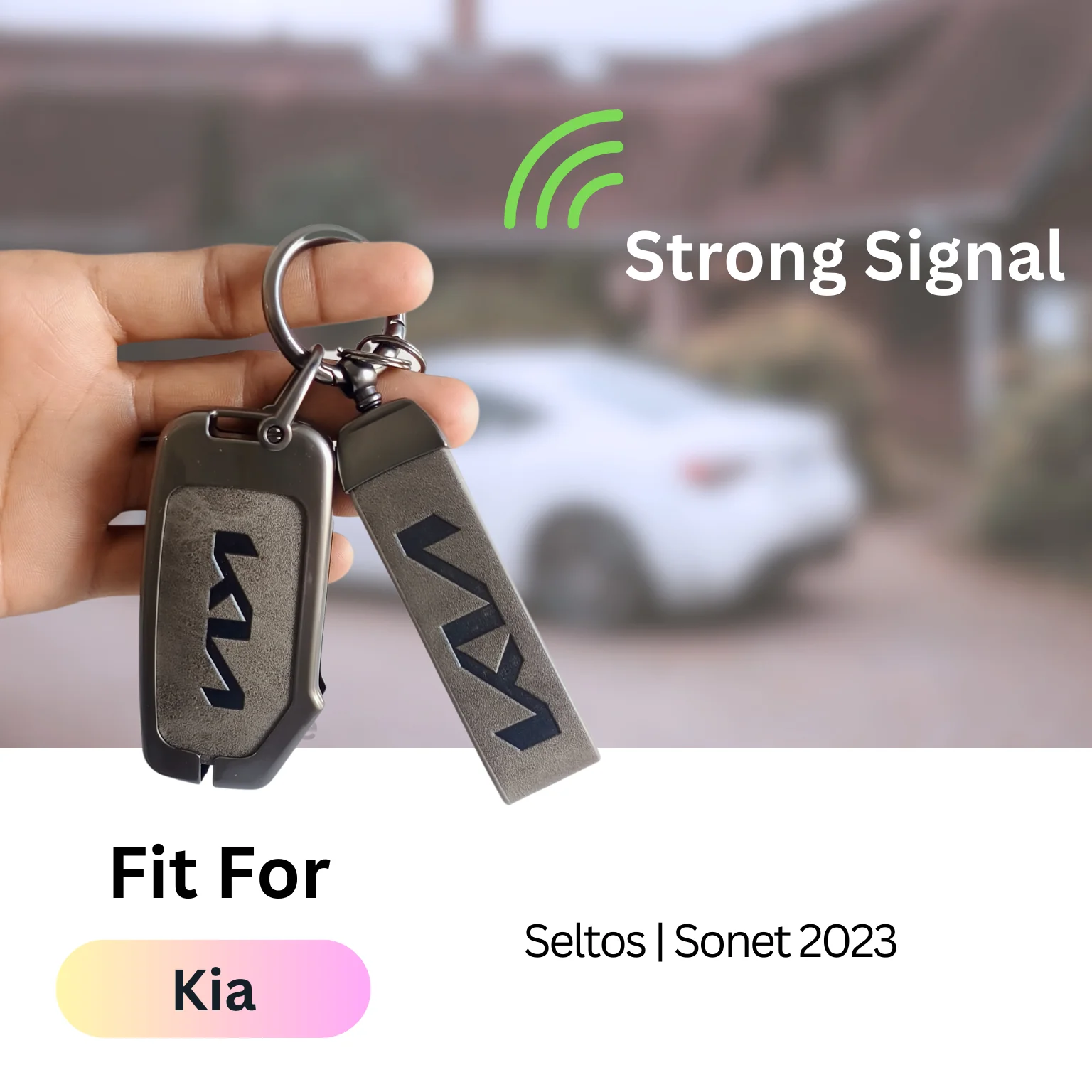 Metal Leather Car Key Cover Compatible With Kia Seltos, Sonet 2023 | Push Start 4 Button Side Key - Image 4