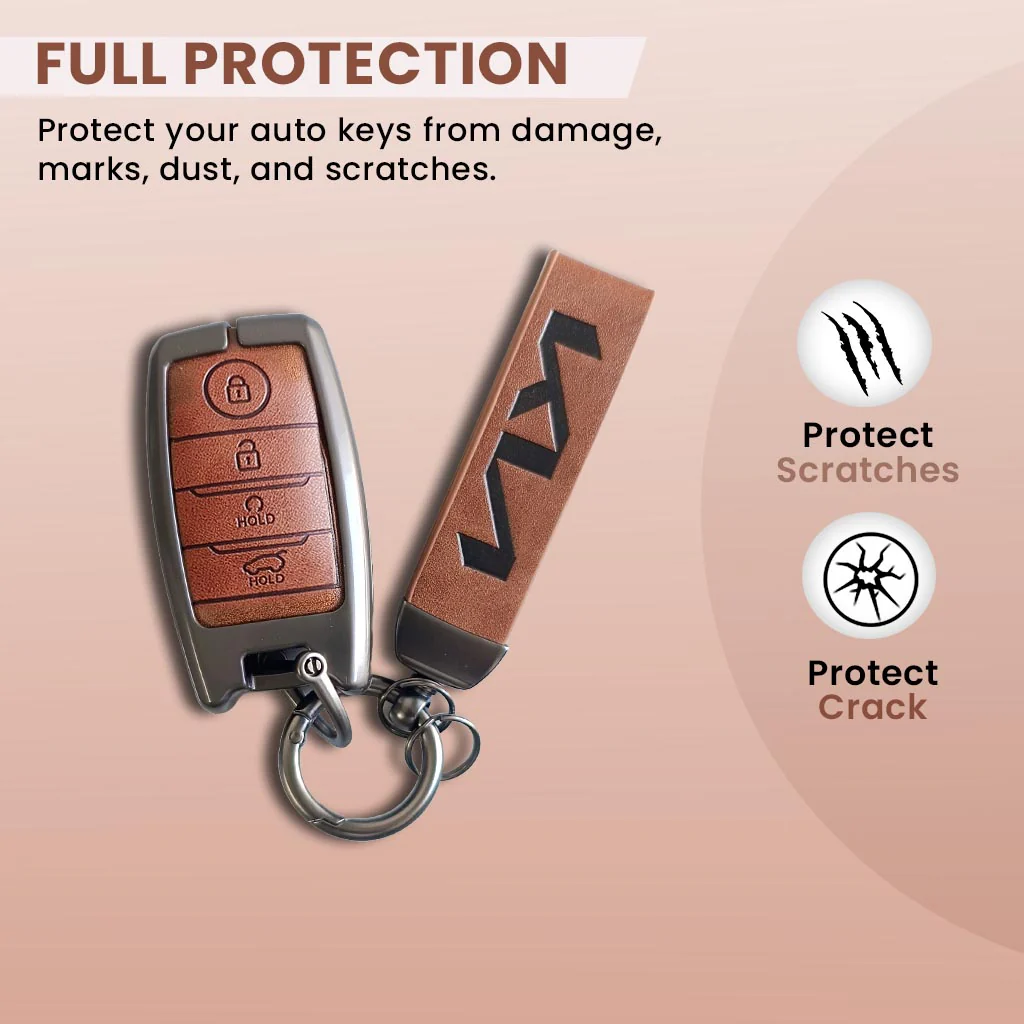 Metal Leather Car Key Cover Compatible With Kia Seltos, Sonet, Carens | Push Start Key - Image 3