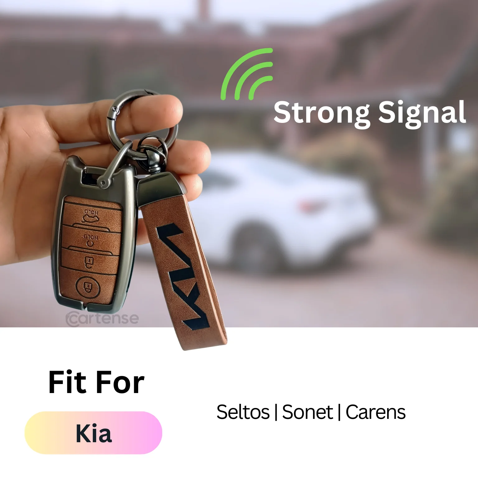 Metal Leather Car Key Cover Compatible With Kia Seltos, Sonet, Carens | Push Start Key - Image 5