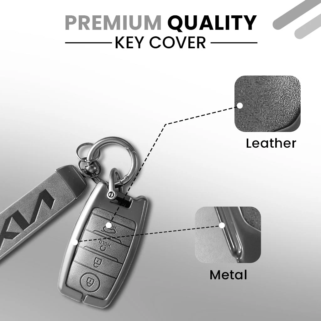 Metal Leather Car Key Cover Compatible With Kia Seltos, Sonet, Carens | Push Start Key - Image 4