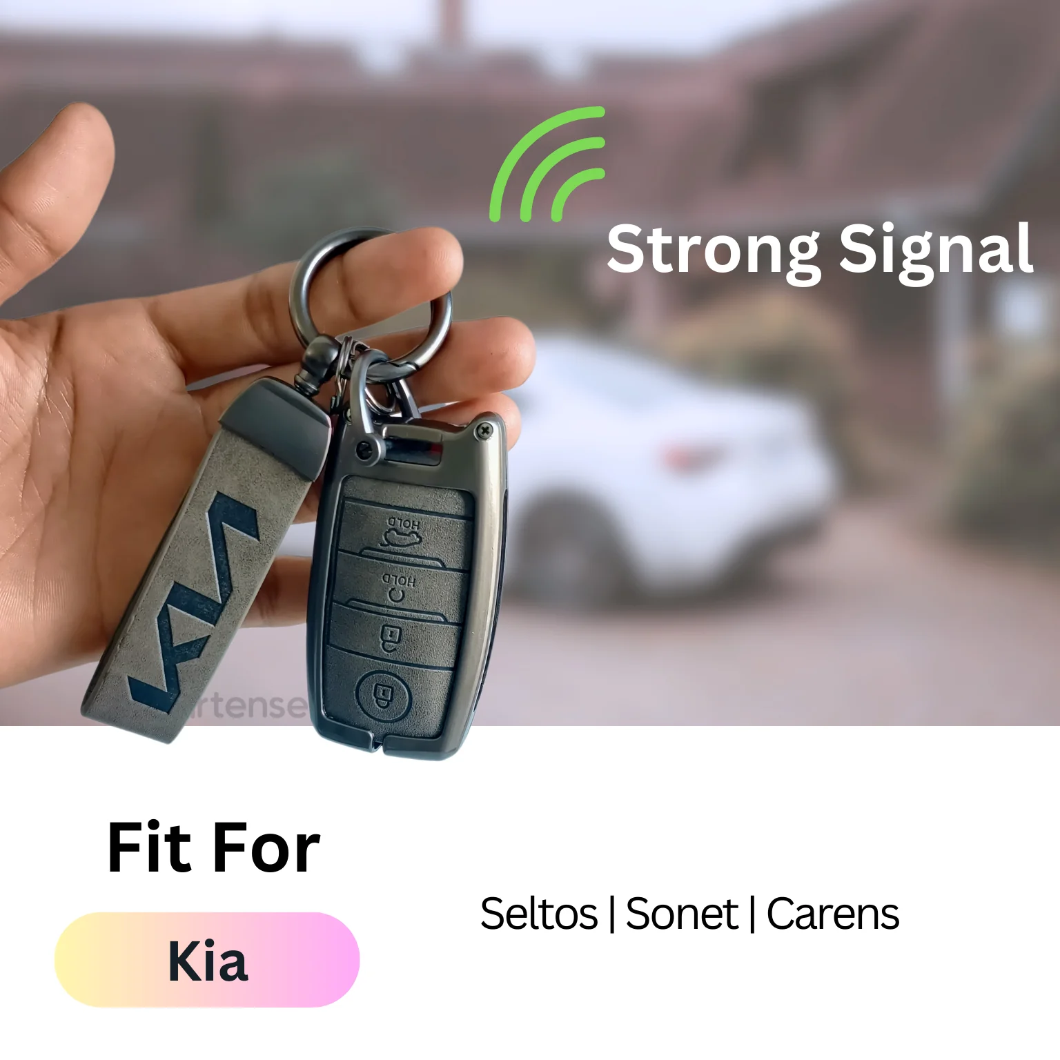 Metal Leather Car Key Cover Compatible With Kia Seltos, Sonet, Carens | Push Start Key - Image 5