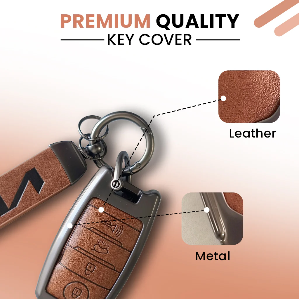 Metal Leather Car Key Cover Compatible With Kia Seltos, Sonet, Carens - 4 Button Smart Key - Push Start Only Key - 360° Shock-Proof Protection - Image 4