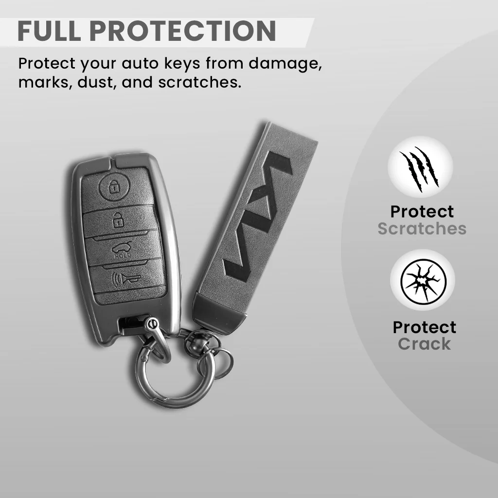 Metal Leather Car Key Cover Compatible With Kia Seltos, Sonet, Carens | Push Start Only Key - Image 3