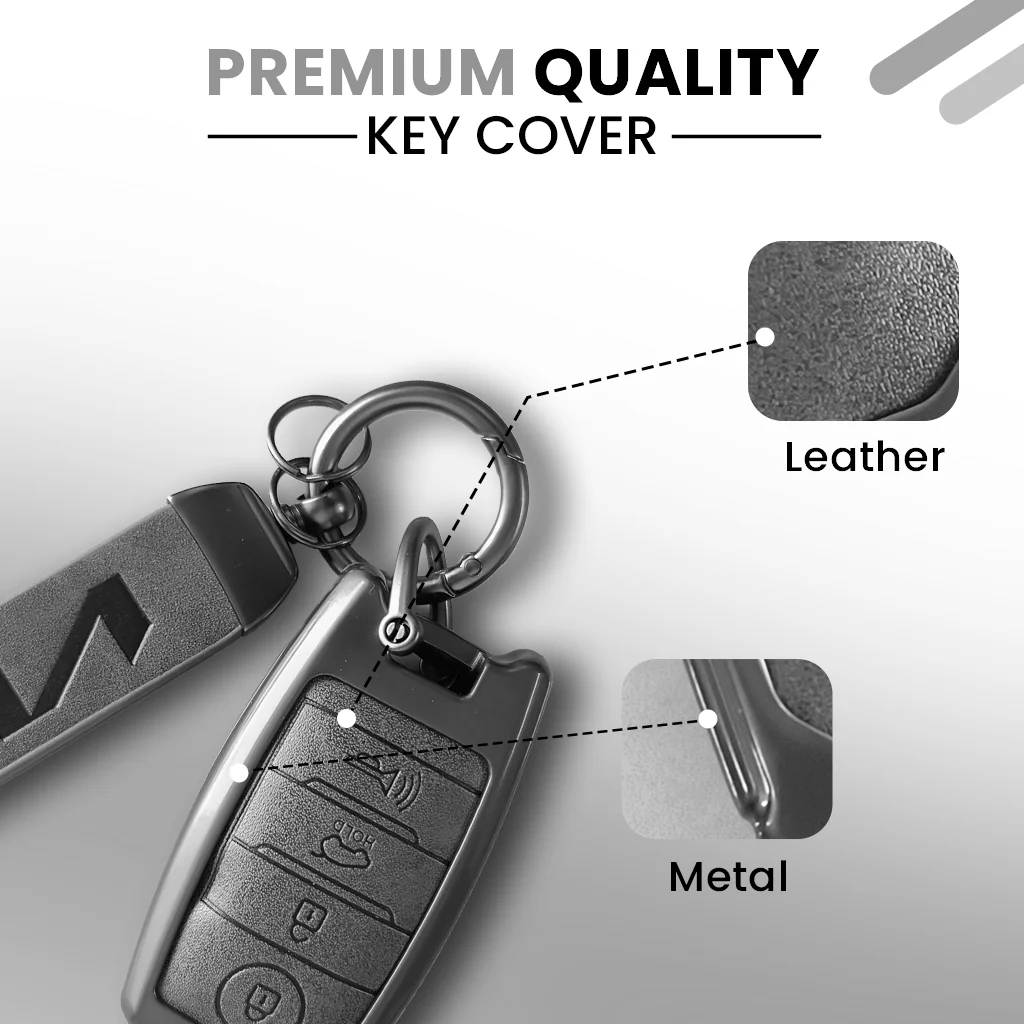 Metal Leather Car Key Cover Compatible With Kia Seltos, Sonet, Carens | Push Start Only Key - Image 4