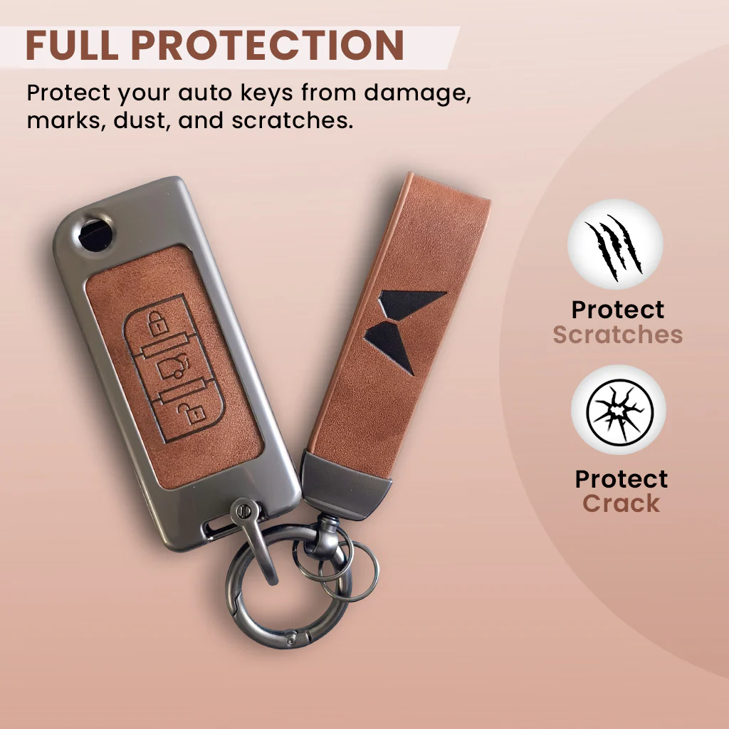 Metal Leather Car Key Cover Compatible With Mahindra XUV 500 | 3 Button Flip Key - Image 2