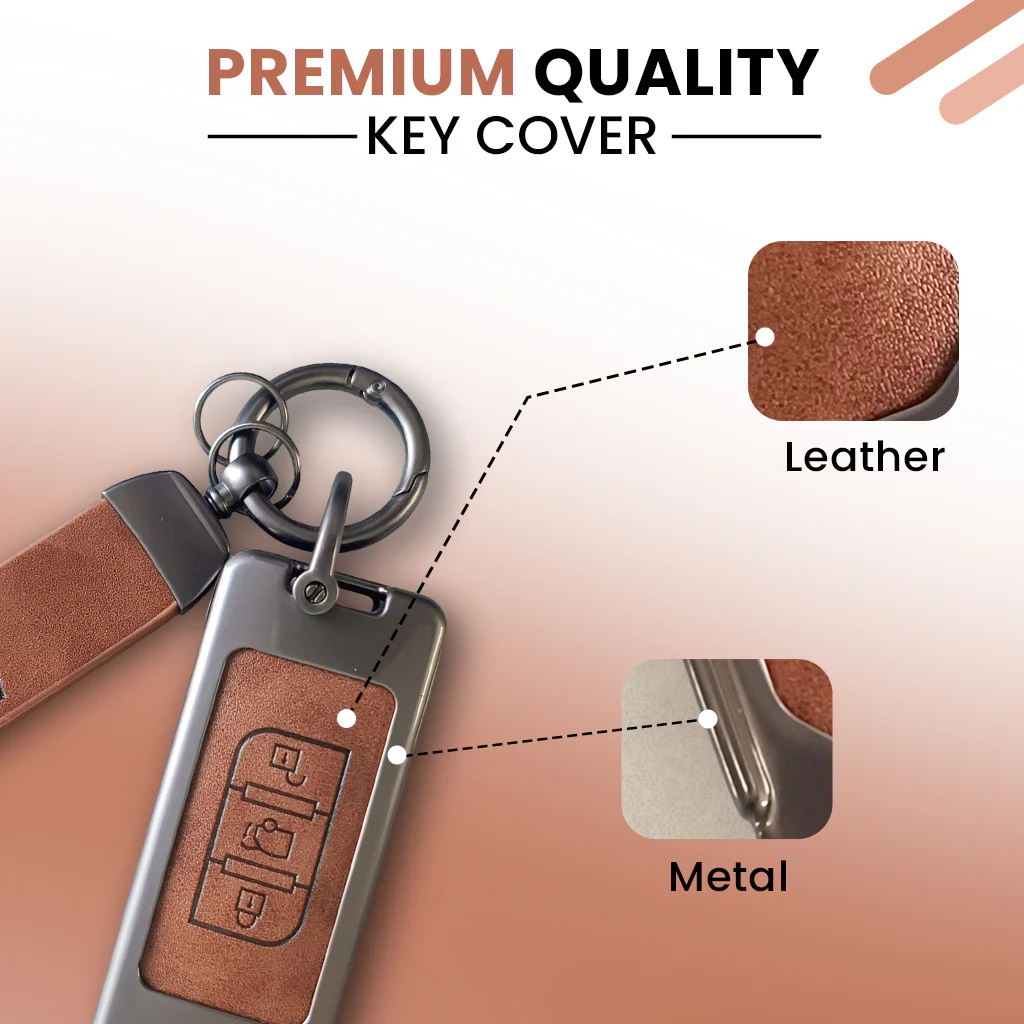 Metal Leather Car Key Cover Compatible With Mahindra XUV 500 | 3 Button Flip Key - Image 4