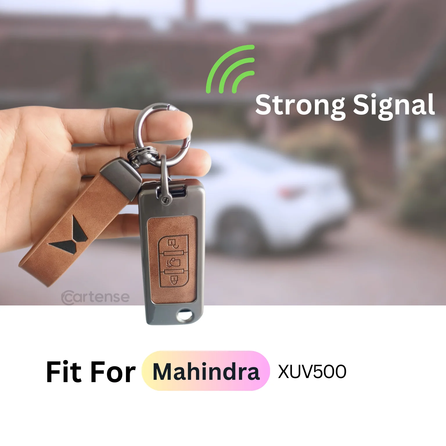 Metal Leather Car Key Cover Compatible With Mahindra XUV 500 | 3 Button Flip Key - Image 5