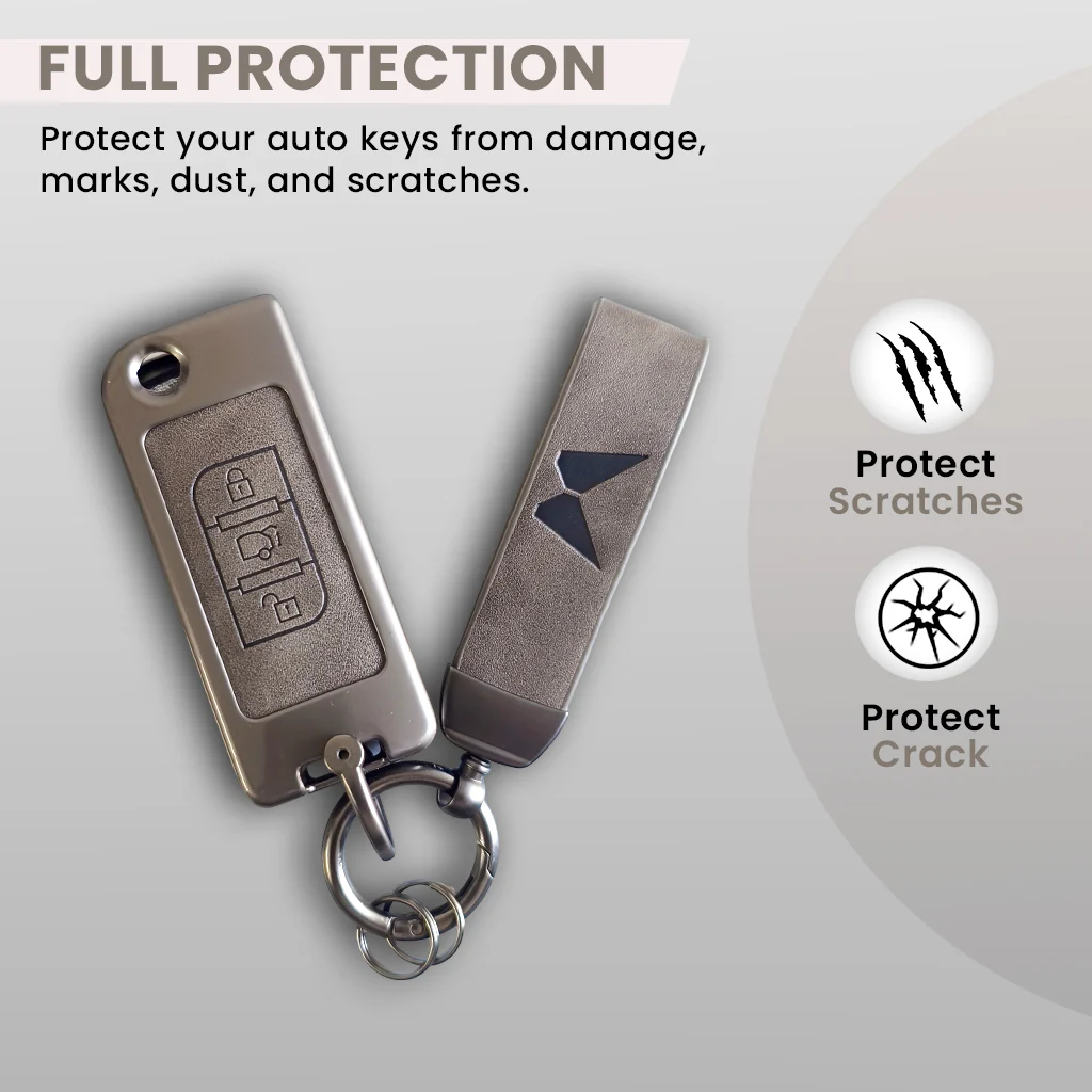 Metal Leather Car Key Cover Compatible With Mahindra XUV 500 | 3 Button Flip Key - Image 2