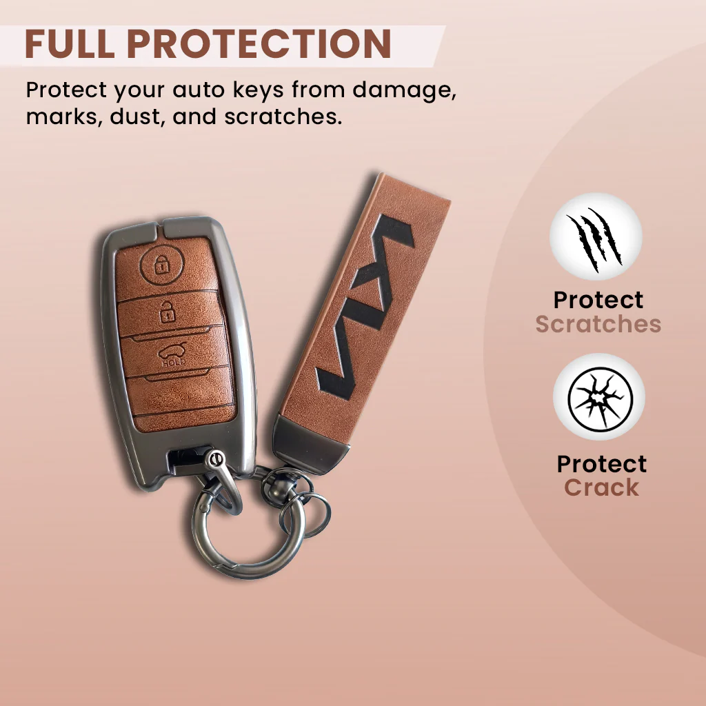Metal Leather Car Key Cover Compatible With Seltos, Sonet, Carens | Push Start Key - Image 2