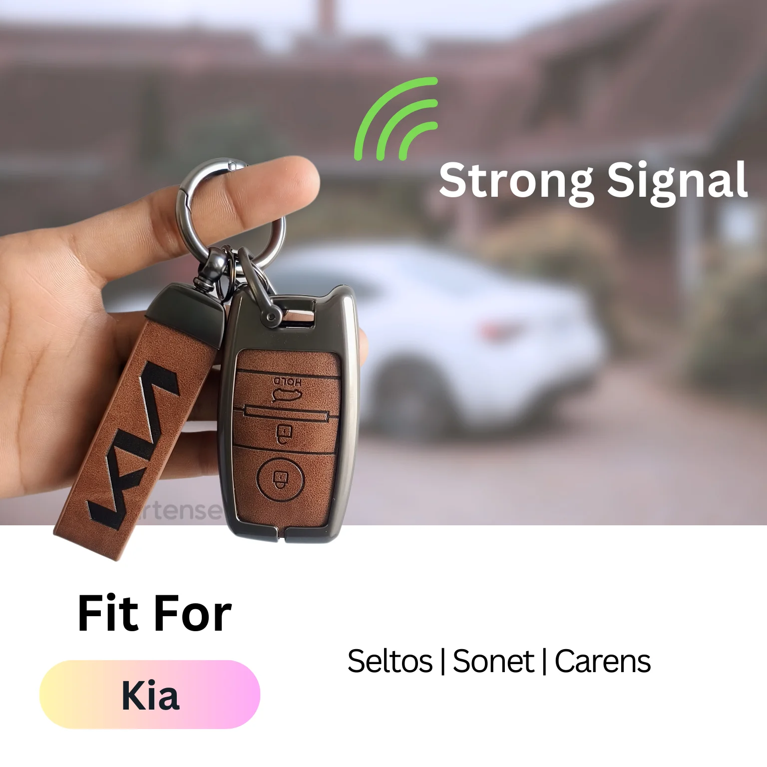 Metal Leather Car Key Cover Compatible With Seltos, Sonet, Carens | Push Start Key - Image 4