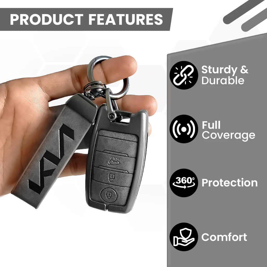 Metal Leather Car Key Cover Compatible With Seltos, Sonet, Carens | Push Start Key - Image 5