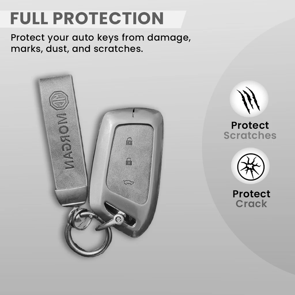 Metal Leather Car Key Cover For MG Hector | 3 Button Smart Key - Image 2