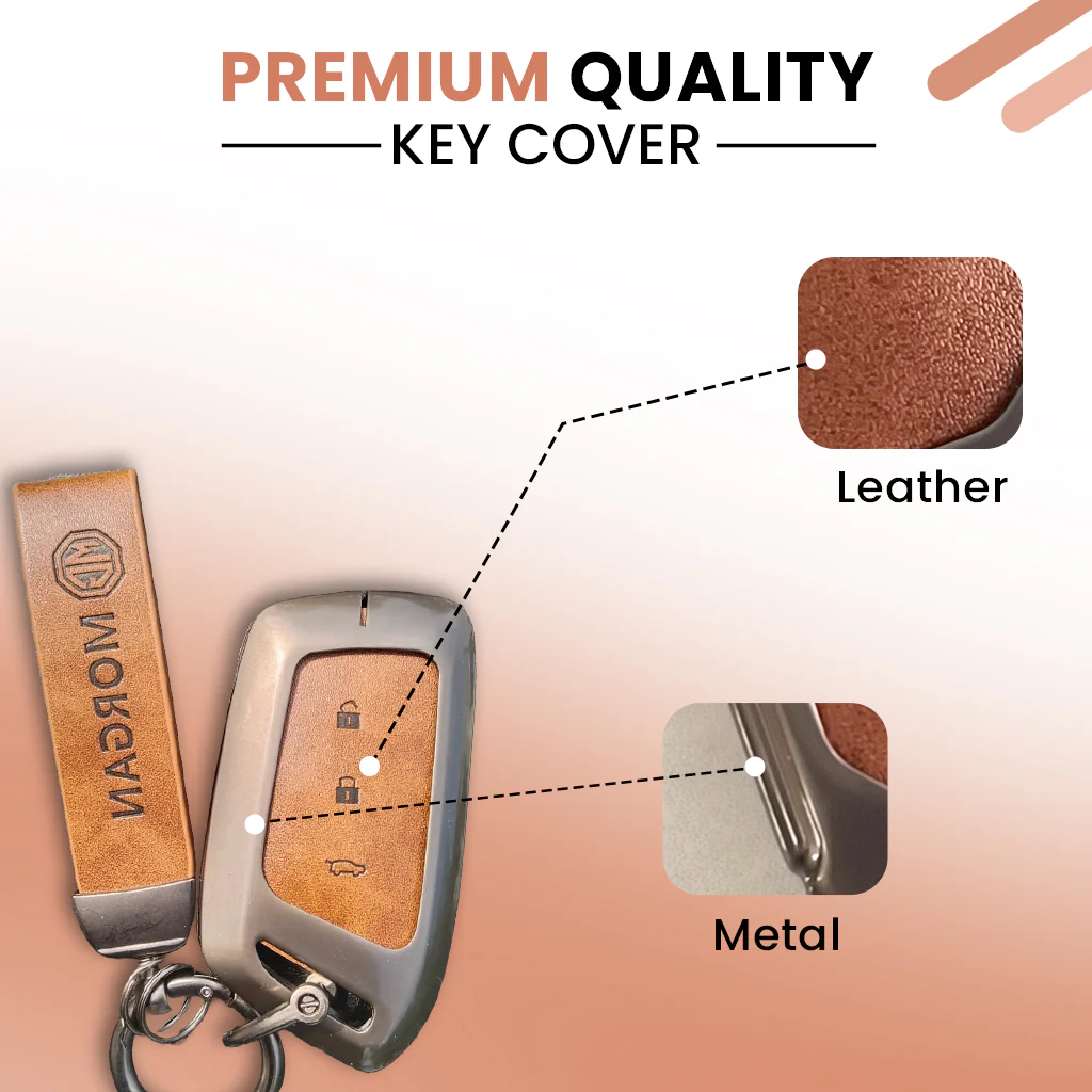 Metal Leather Car Key Cover For MG Hector | 3 Button Smart Key - Image 3