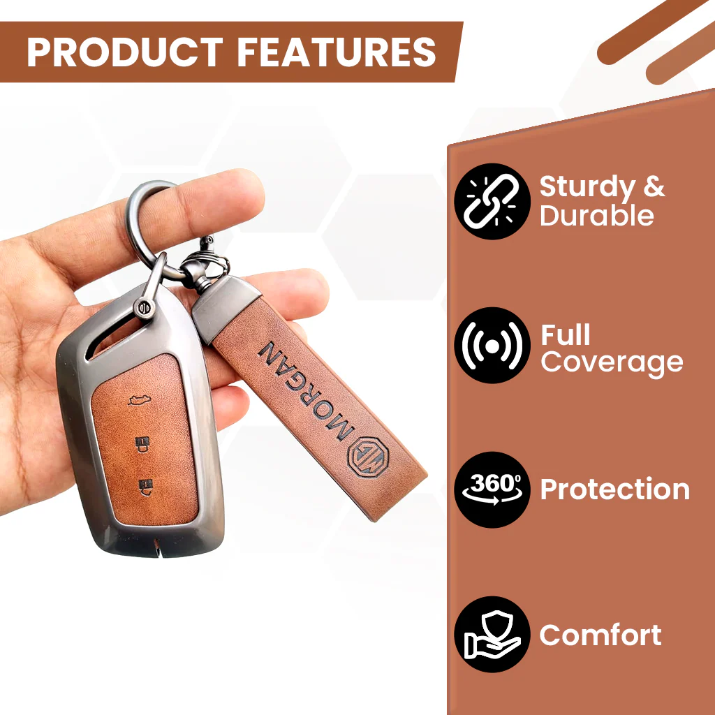 Metal Leather Car Key Cover For MG Hector | 3 Button Smart Key - Image 5